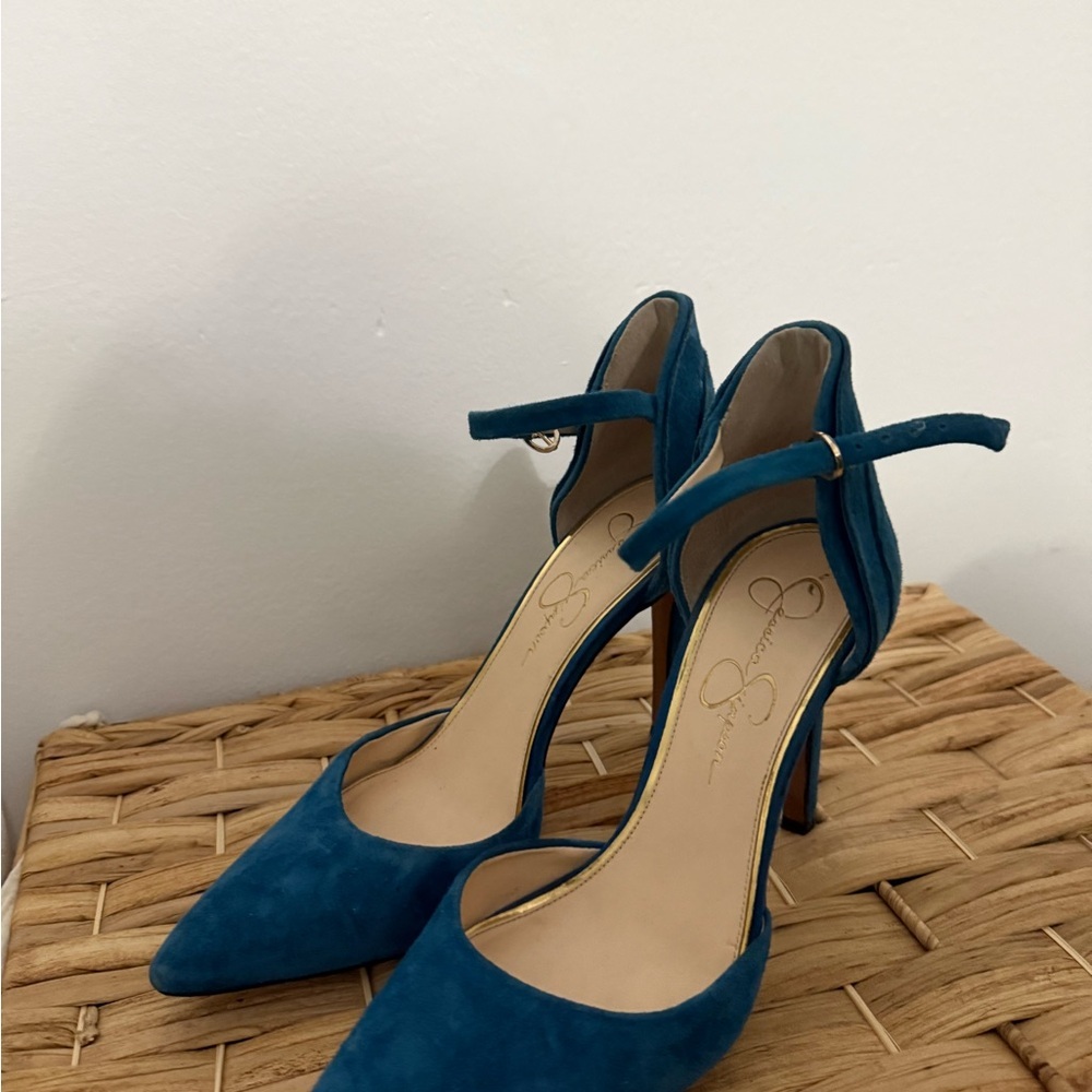 Jessica Simpson Blue Stiletto Heels with Ankle Strap - Picture 2 of 5